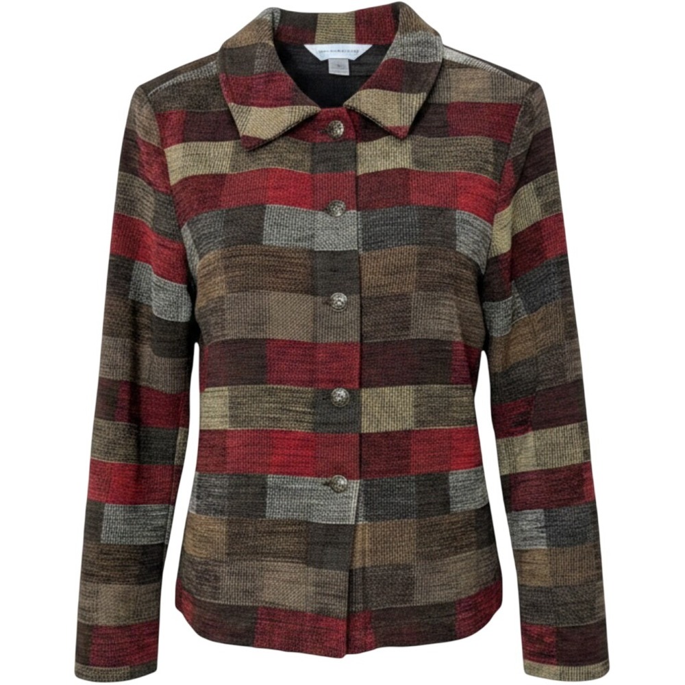 Christopher & Banks Womens Small Red Brown Patchwork Button Front Jacket